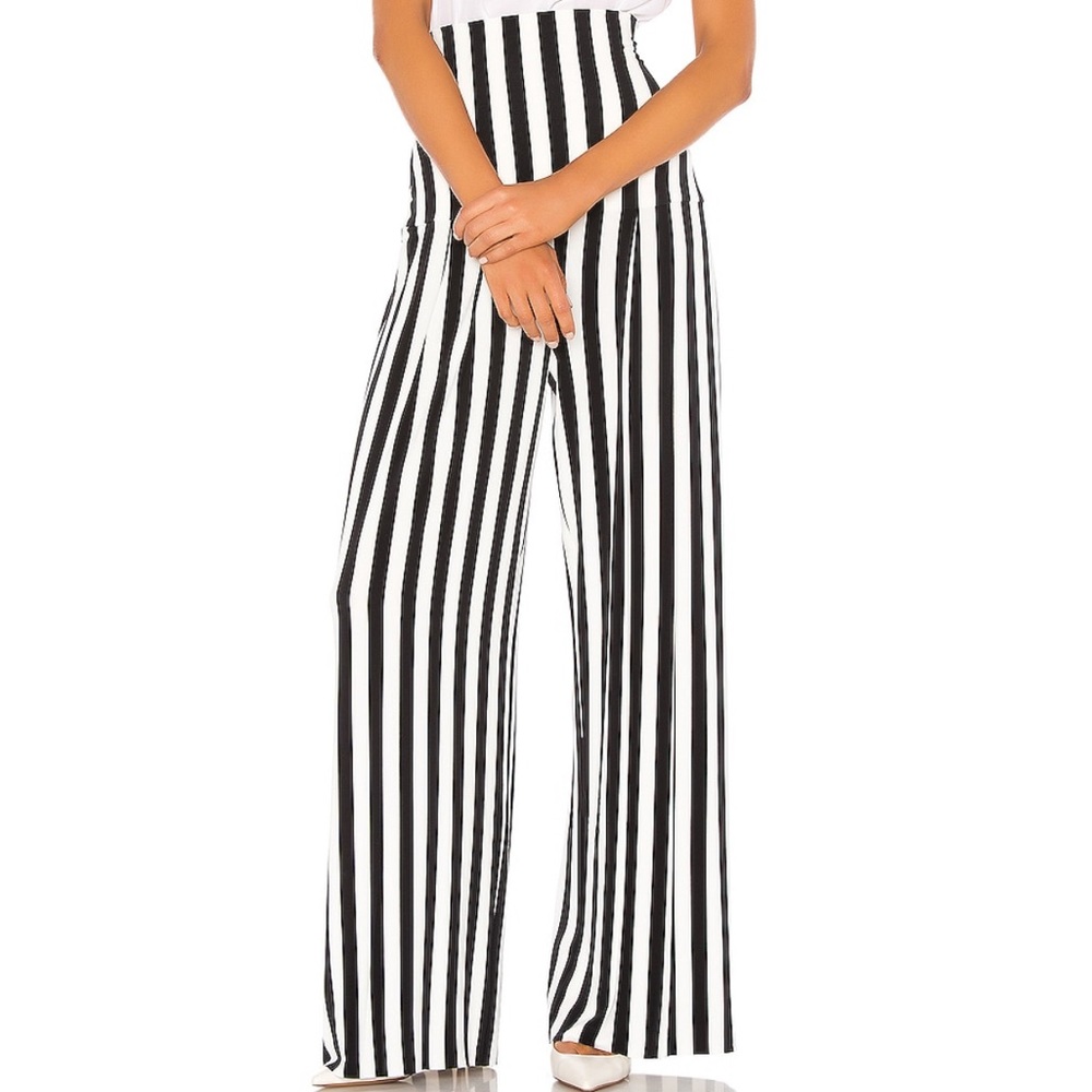 NWT Norma Kamali High Waist Pleat Wide Leg Pant Stripes Black and White size XS